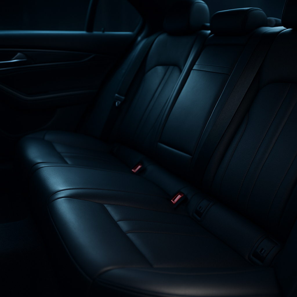 Detailed luxury vehicle rear back seat interior